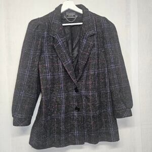 Vintage Karizma East LTD Women's Black Blazer Jacket Wool Blend Union Made Sz 12